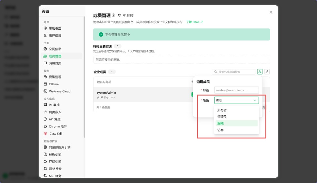 所有者 / 管理员 / 编辑 / 访客
